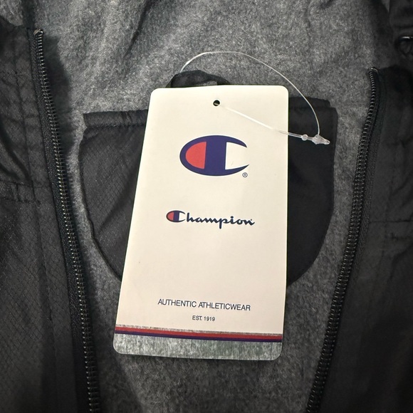 Champion Hooded Windbreaker Jacket Fleece Lined Black Mens XL Full Zip - Picture 6 of 11